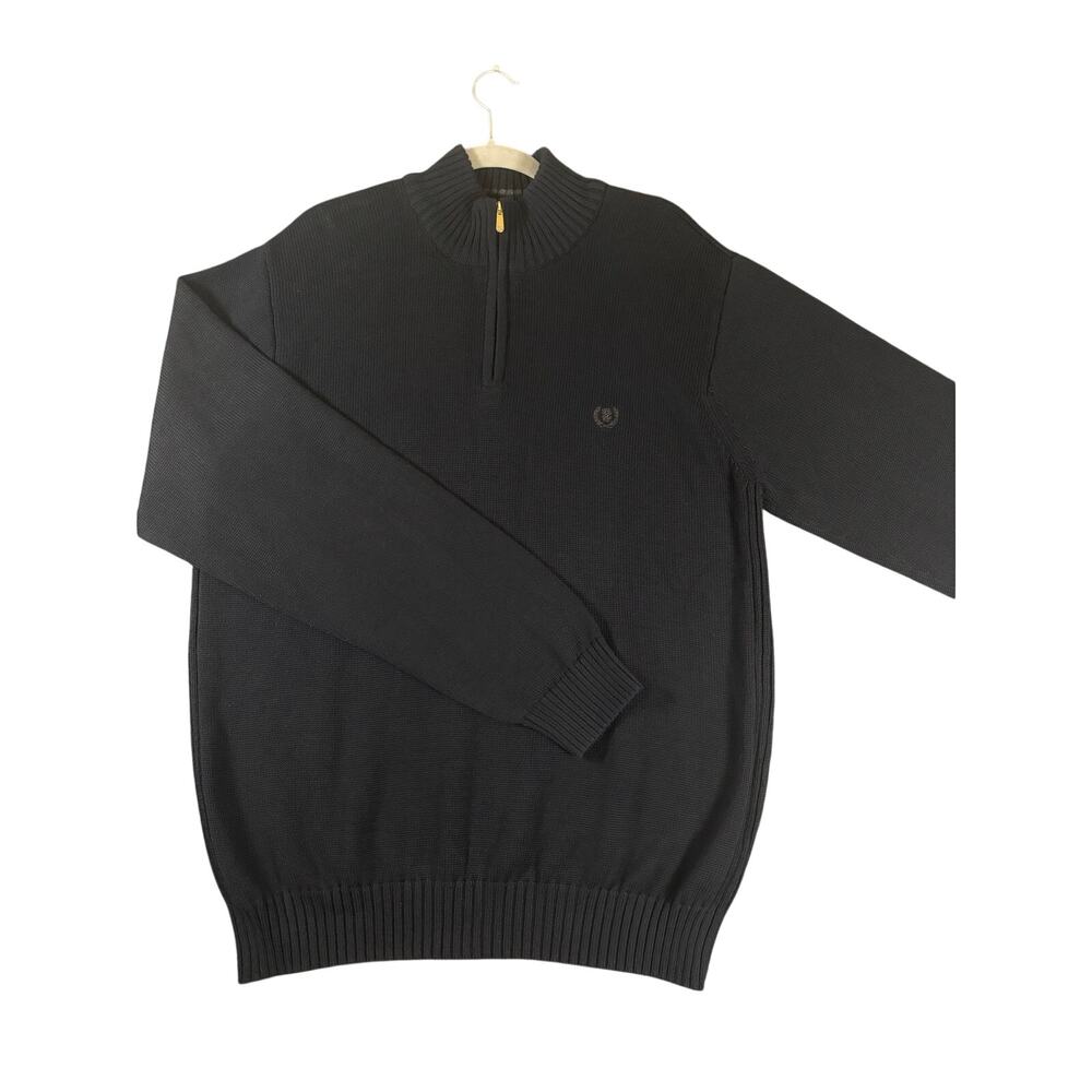 IZOD Men's XL Black Quarter Zip Mock Neck Sweater Crest Logo Pullover